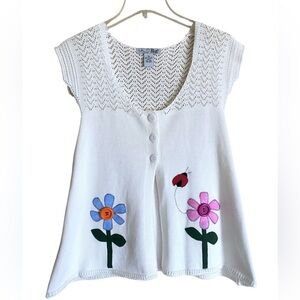 RXB Embroidered Sweater Hand-sewn Charming Sleeveless Knit Floral Top Medium